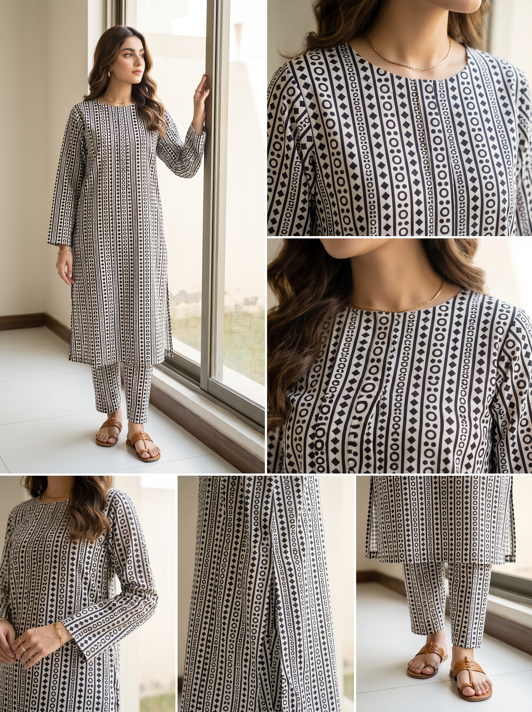 Elegant Black & White Printed Lawn 2-Piece Suit