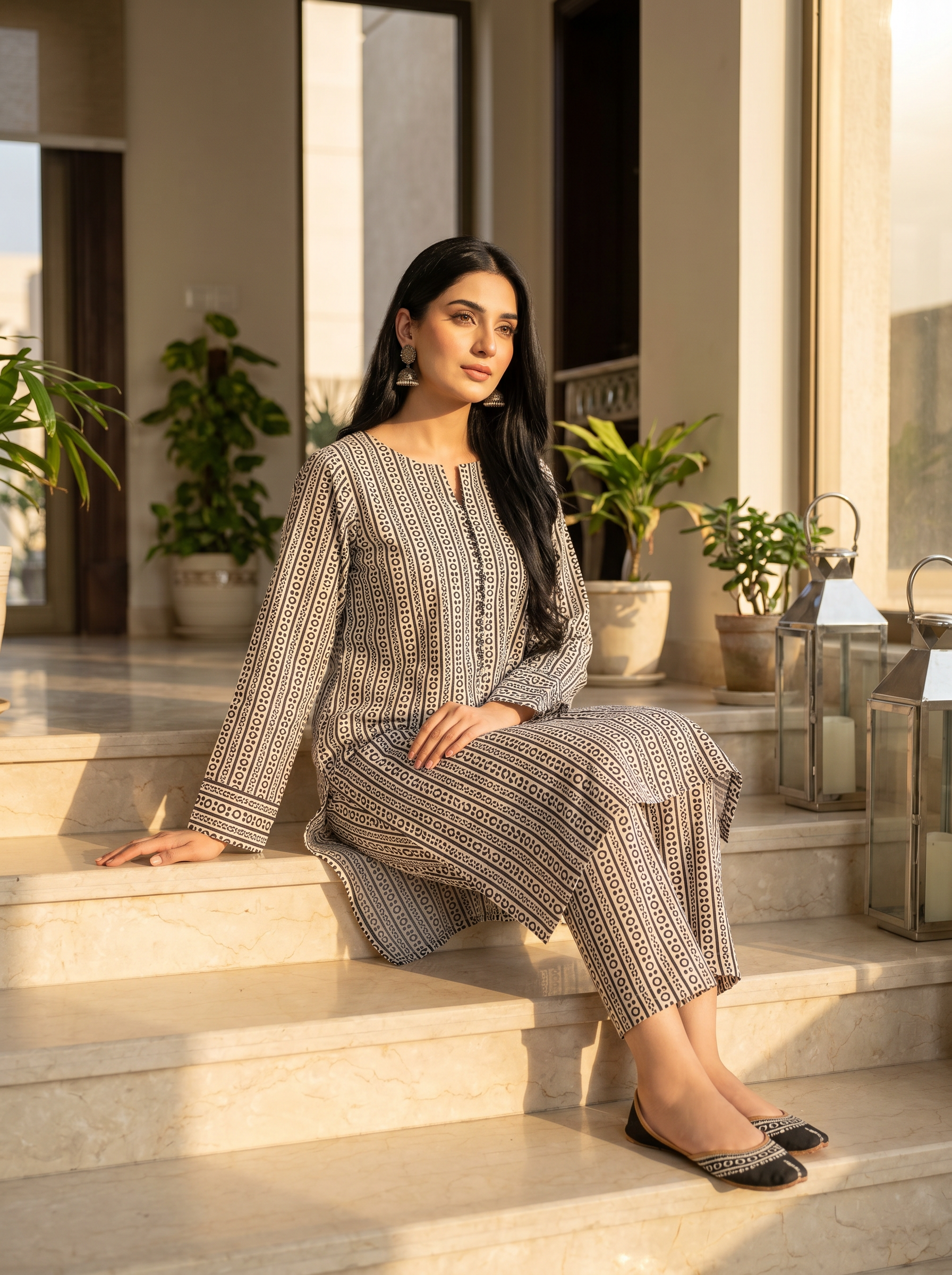 Elegant Black & White Printed Lawn 2-Piece Suit