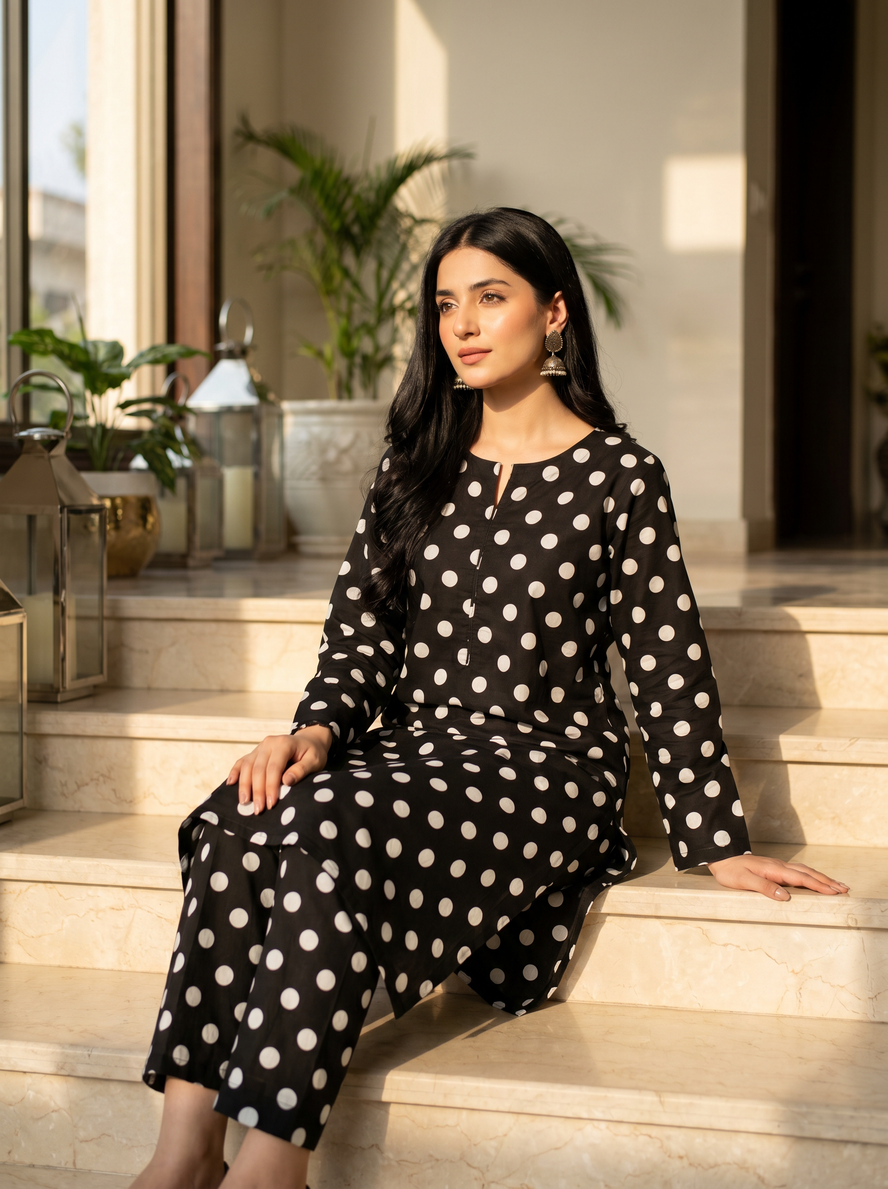 Black Polka Dot 2-Piece Women's Suit