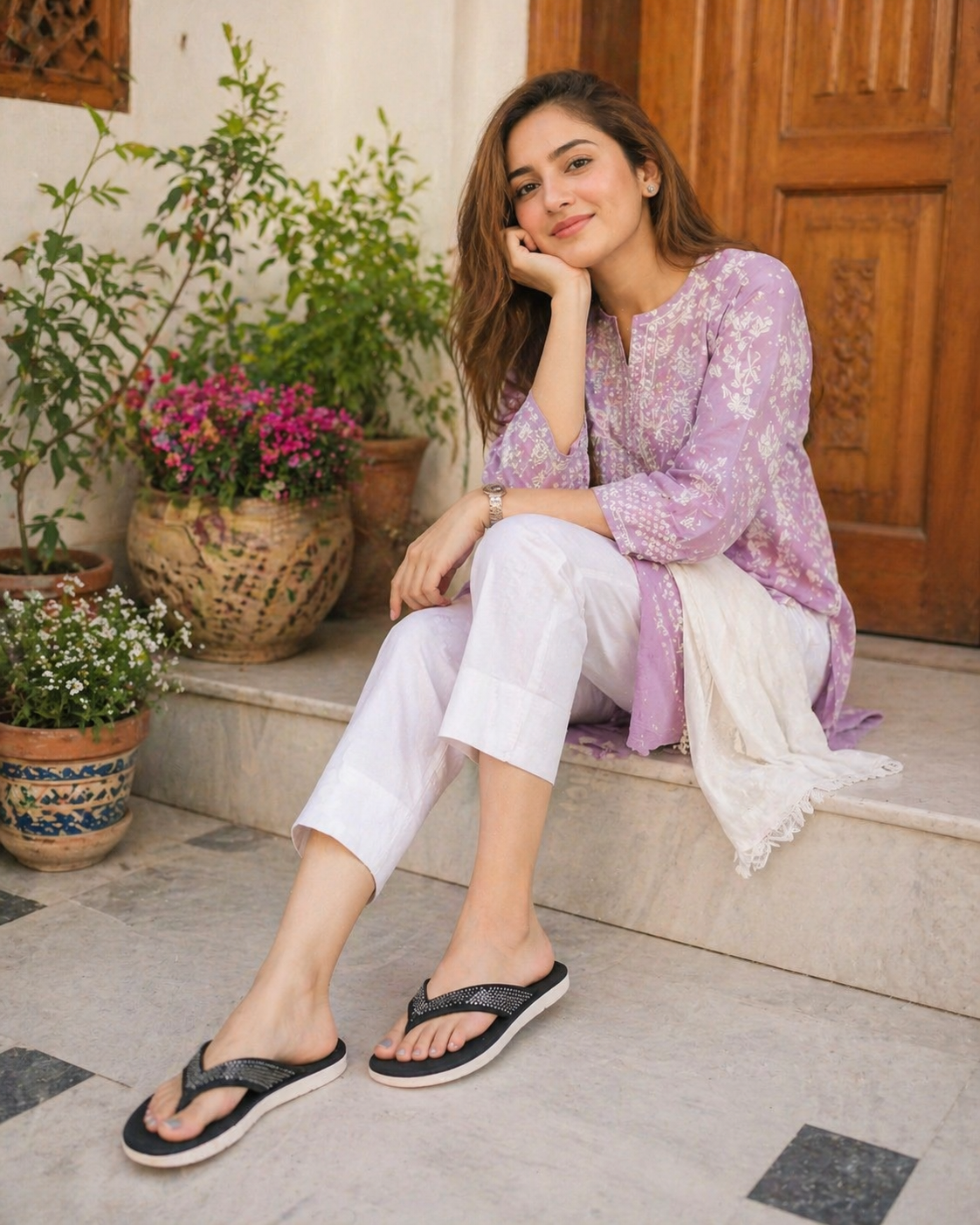 Embellished Black Flip-Flops