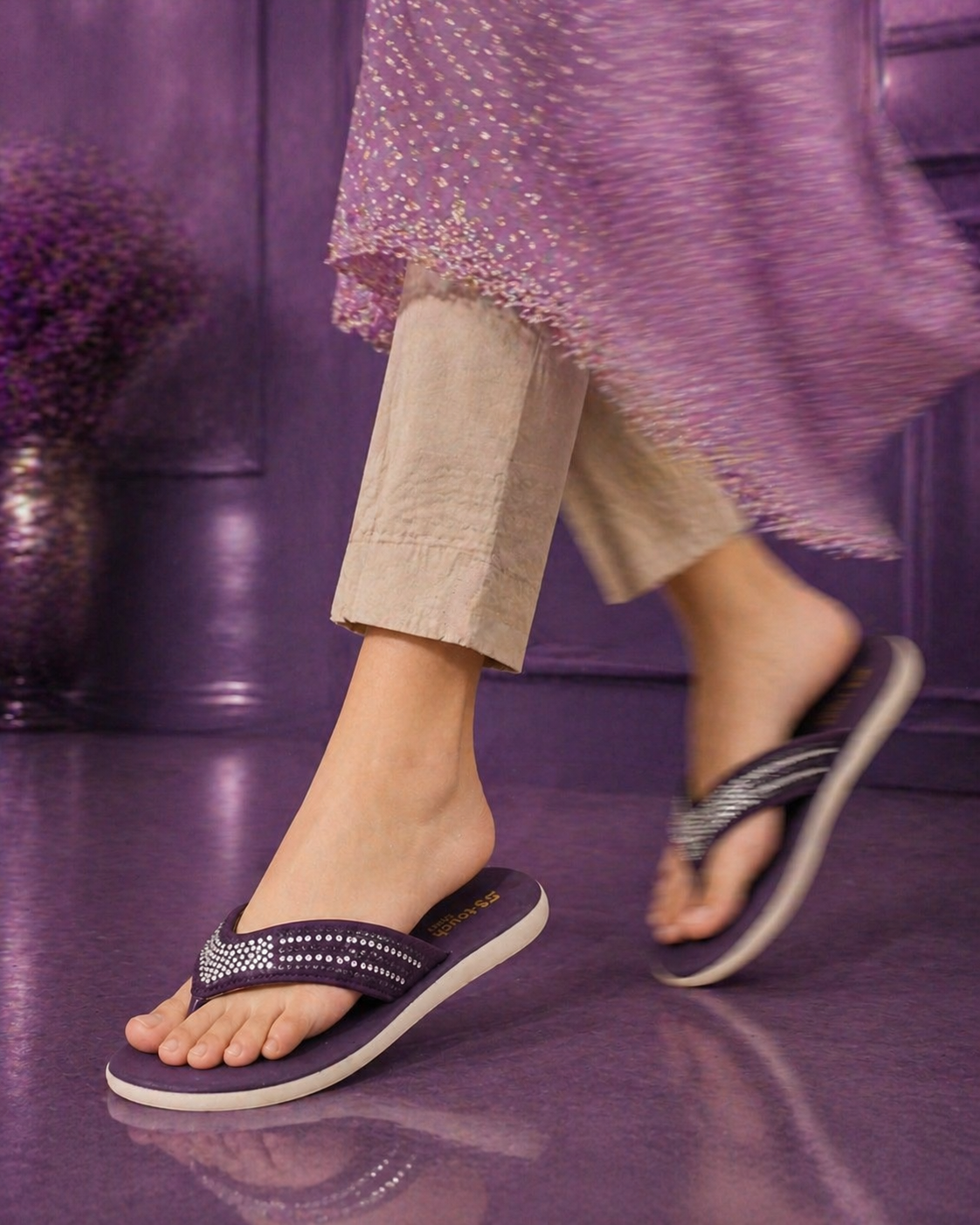 Rhinestone Purple Flip Flops