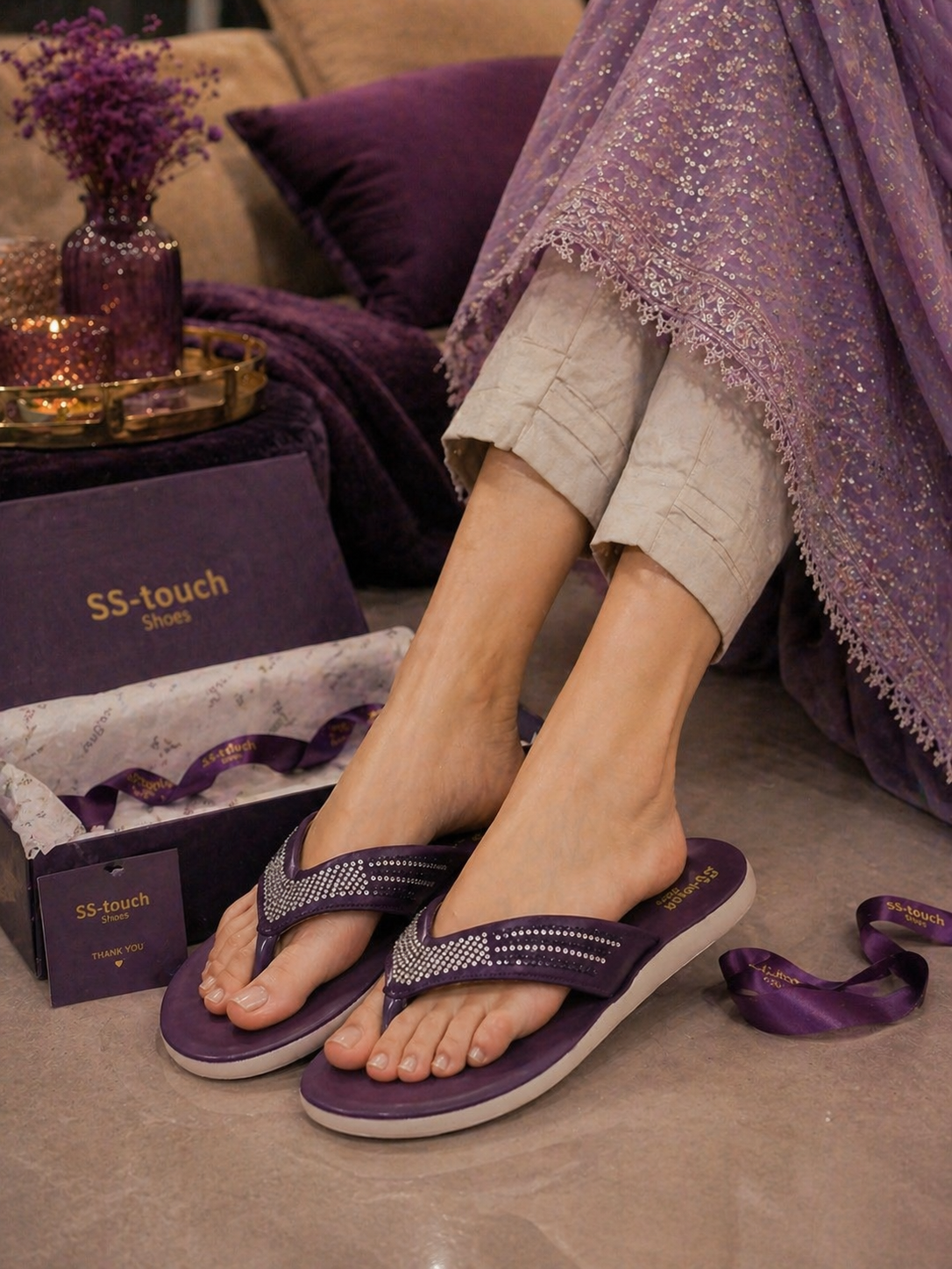 Rhinestone Purple Flip Flops