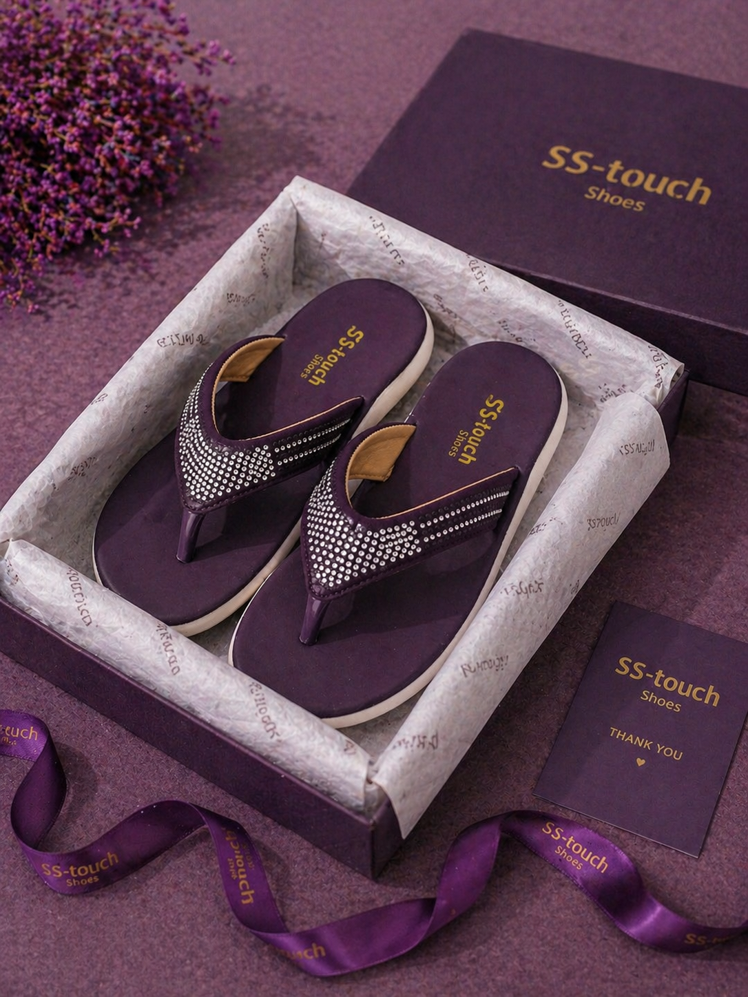 Rhinestone Purple Flip Flops