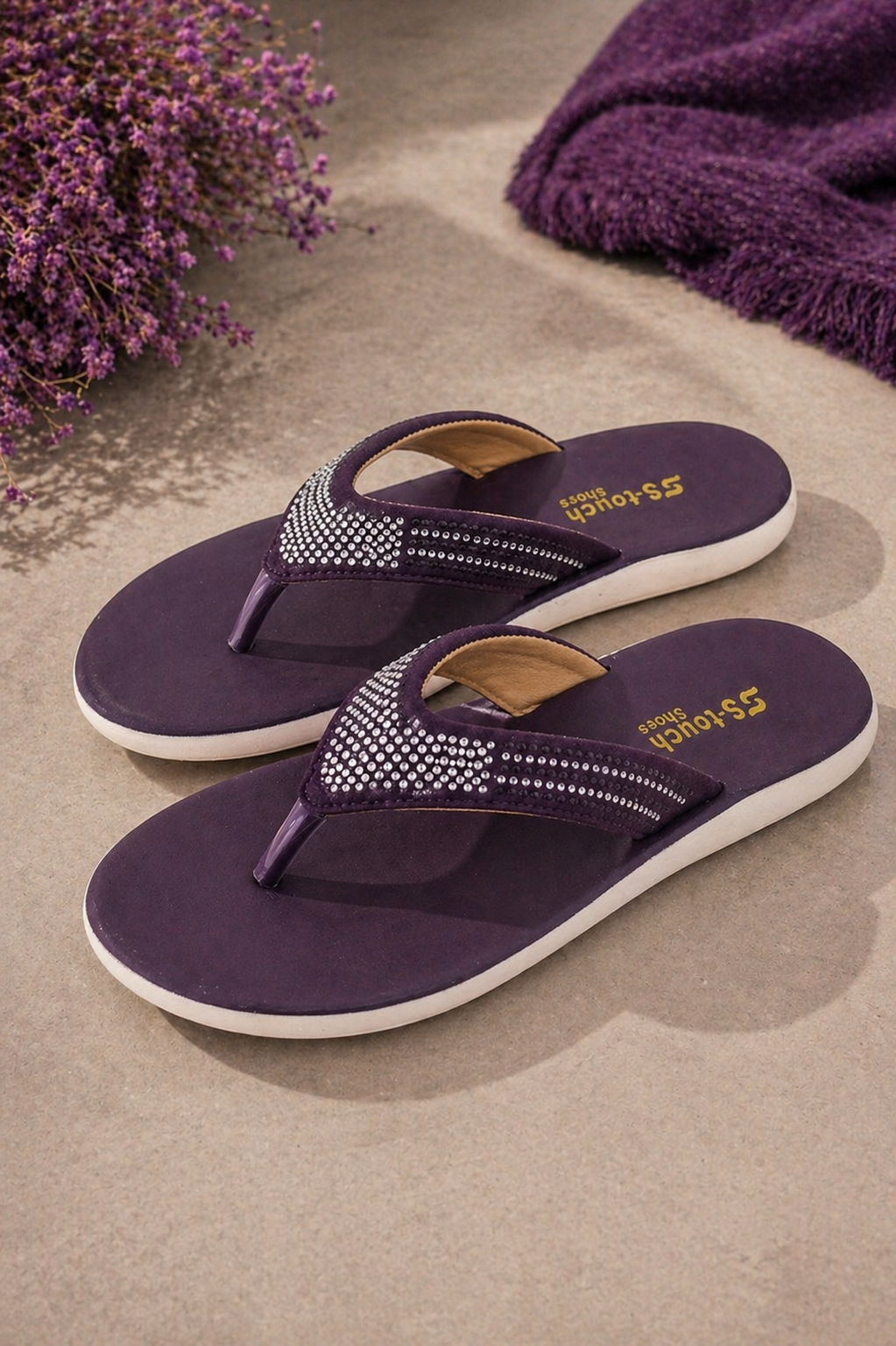 Rhinestone Purple Flip Flops