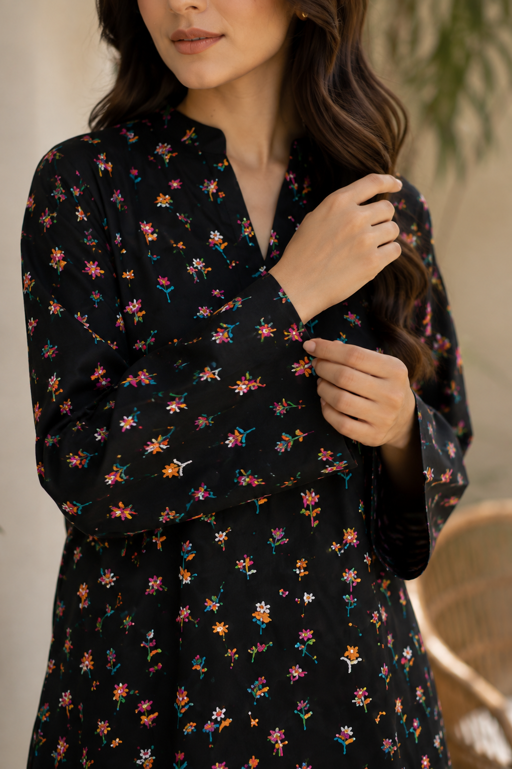 Black Floral Printed 2-Piece Lawn Suit