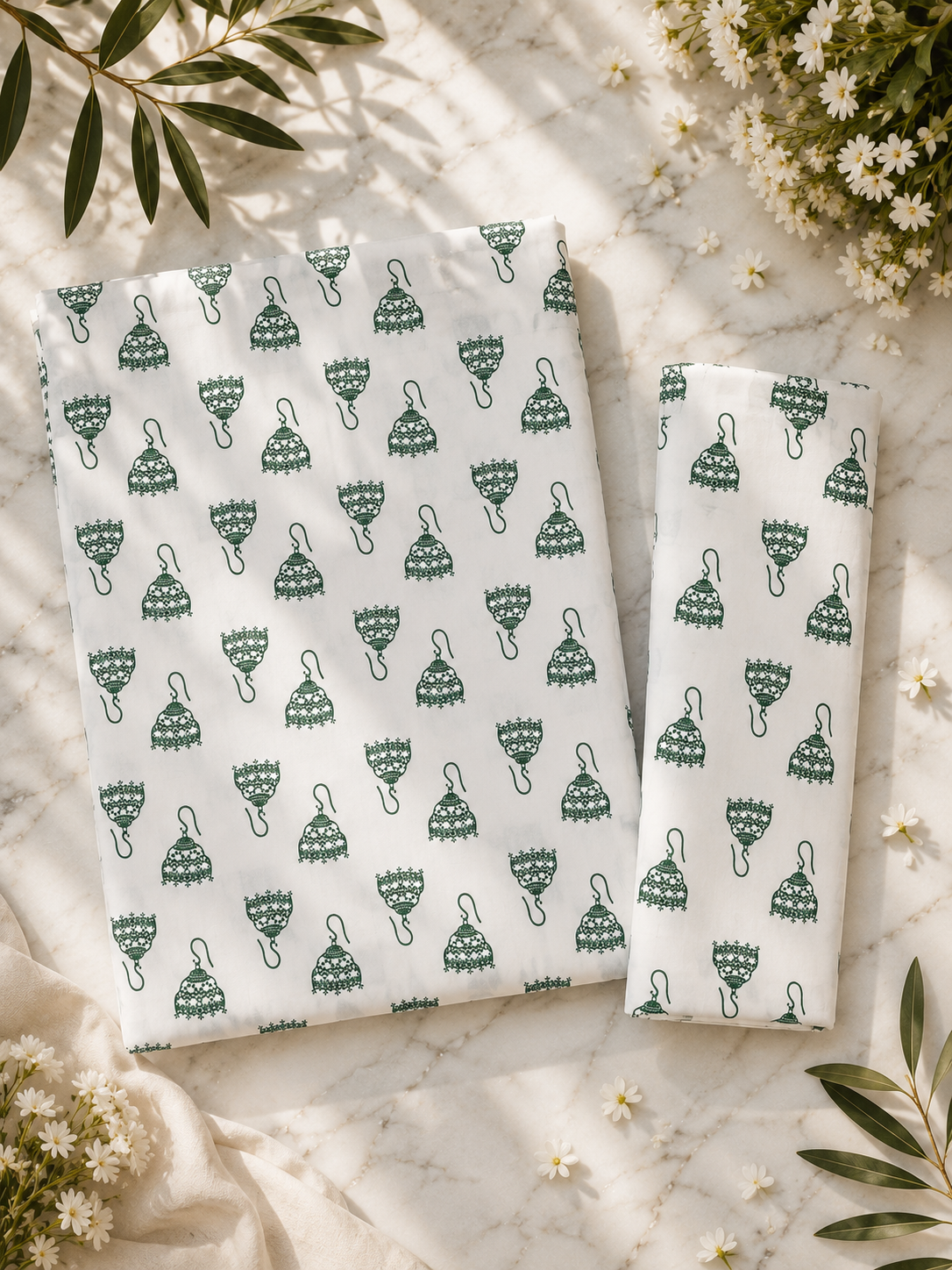 White & Sage Green Unstitched 2 Piece Lawn Suit