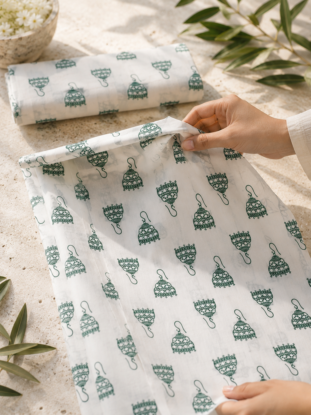 White & Sage Green Unstitched 2 Piece Lawn Suit