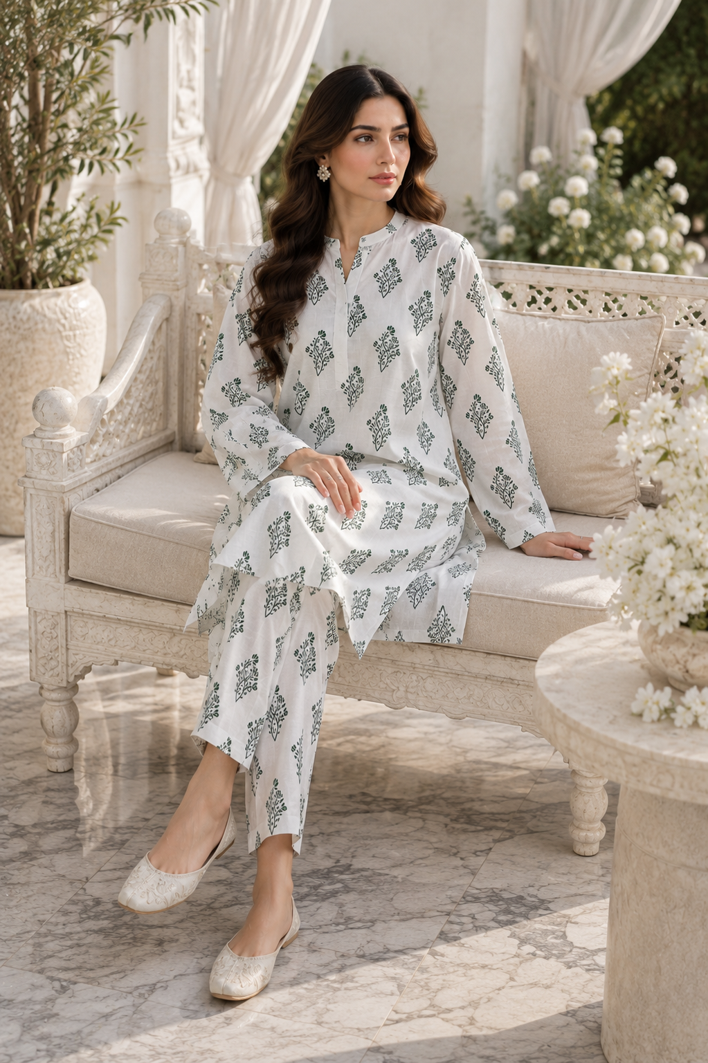 White Printed Unstitched 2 Piece Lawn Suit