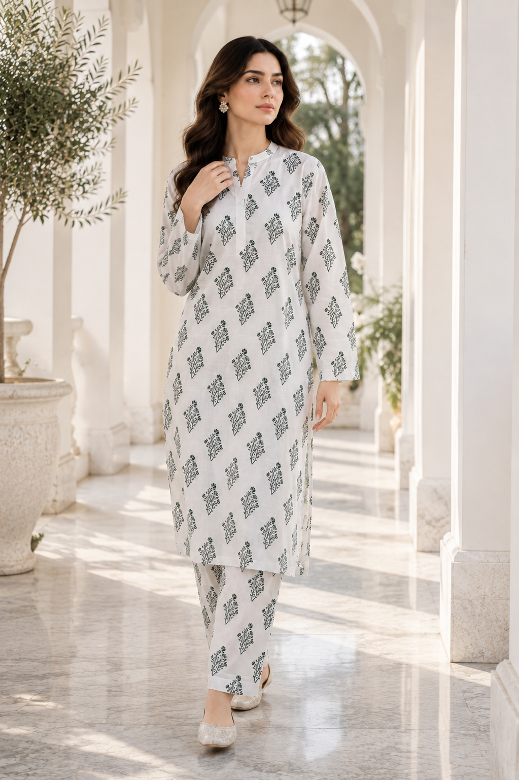 White Printed Unstitched 2 Piece Lawn Suit