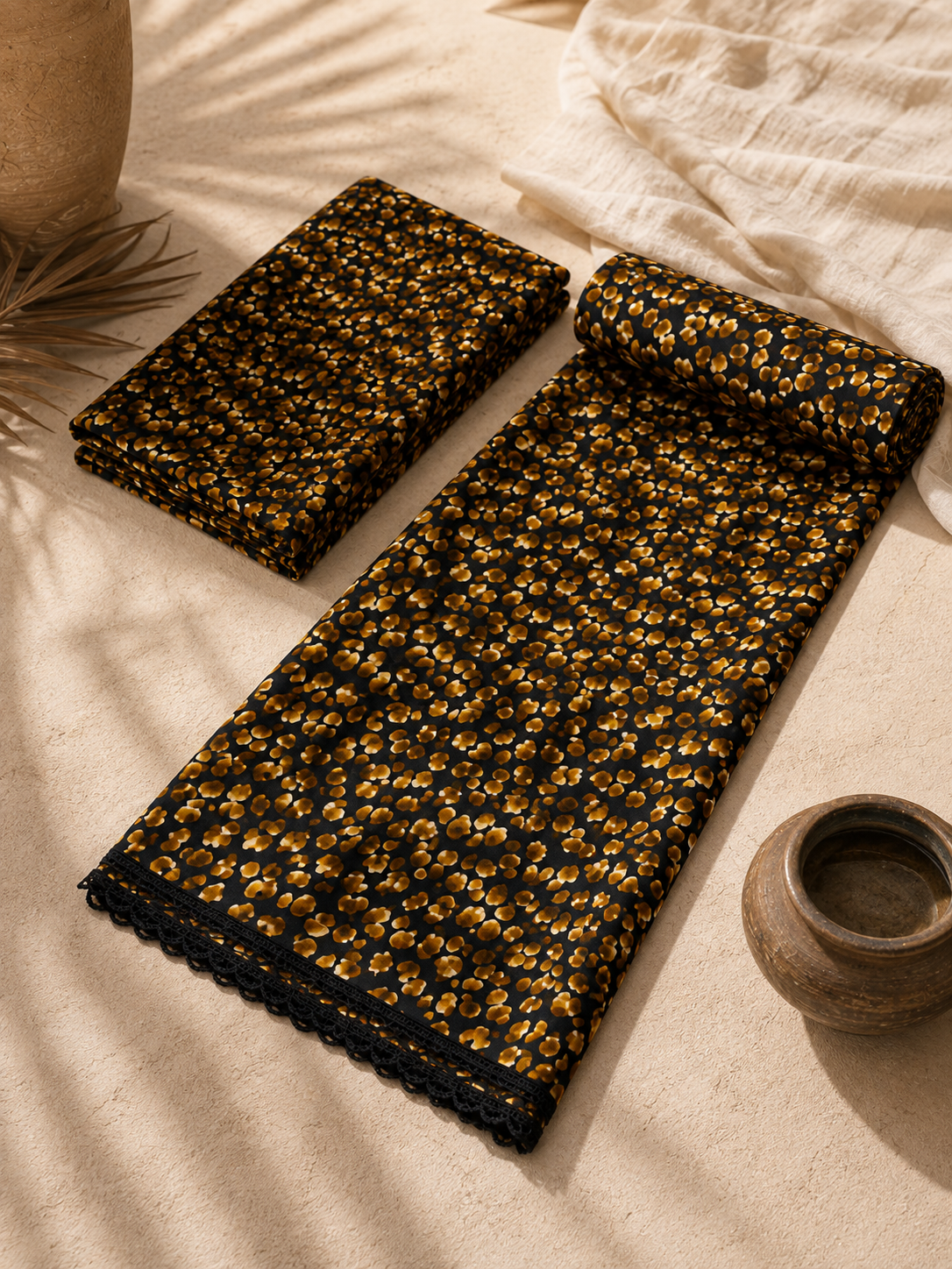 Black & Golden Stone Linen Unstitched 2-Piece Suit
