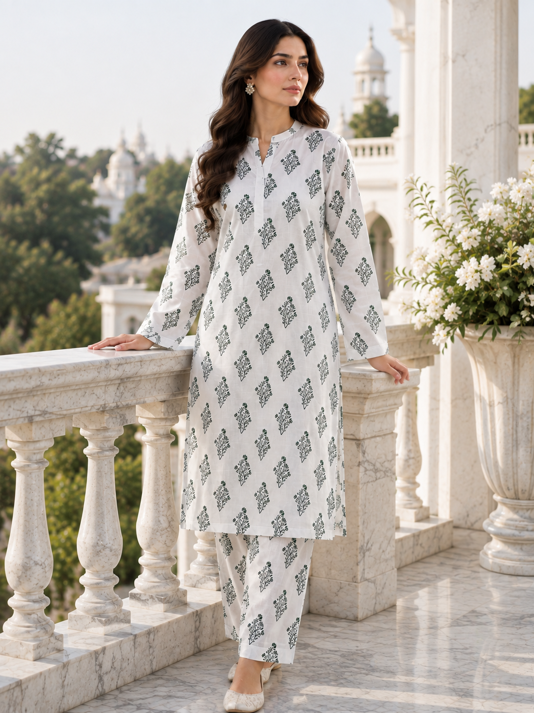 White Printed Unstitched 2 Piece Lawn Suit