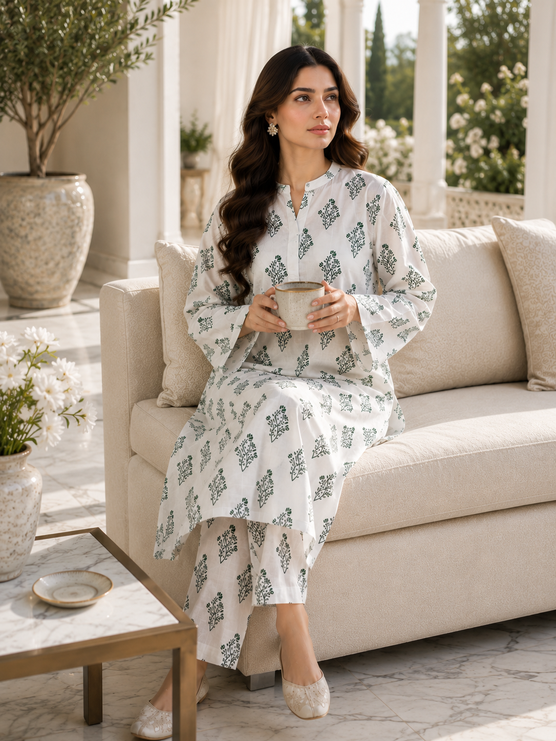 White Printed Unstitched 2 Piece Lawn Suit