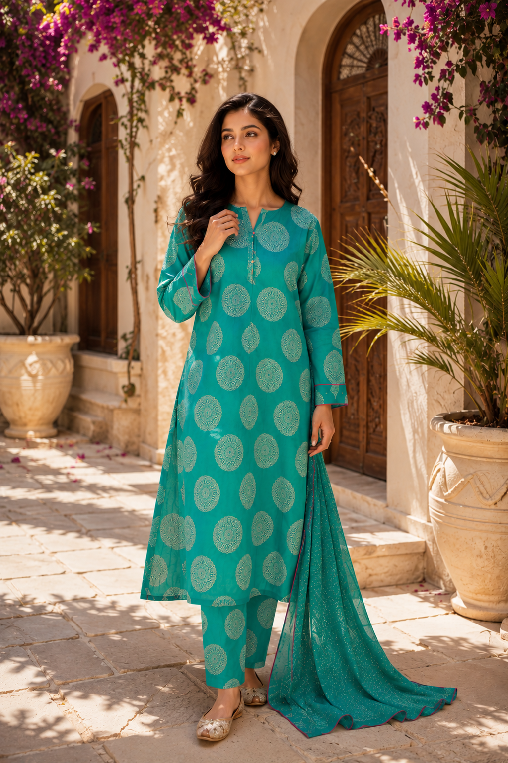 Teal Bloom Printed Lawn 2-Piece Unstitched Suit
