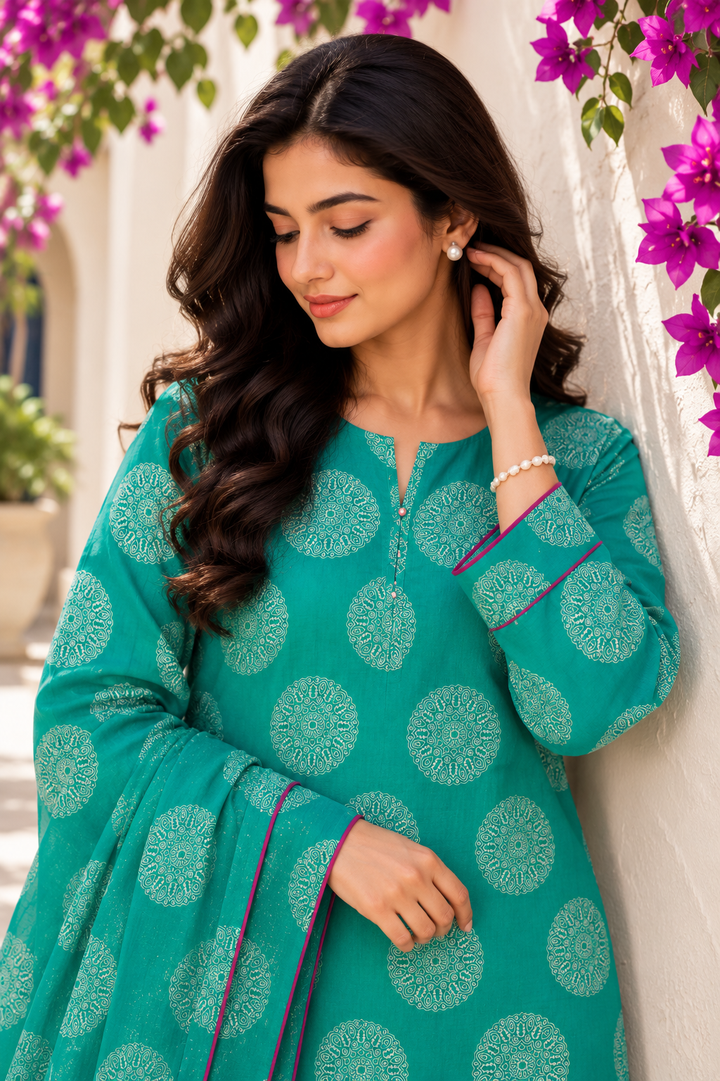 Teal Bloom Printed Lawn 2-Piece Unstitched Suit