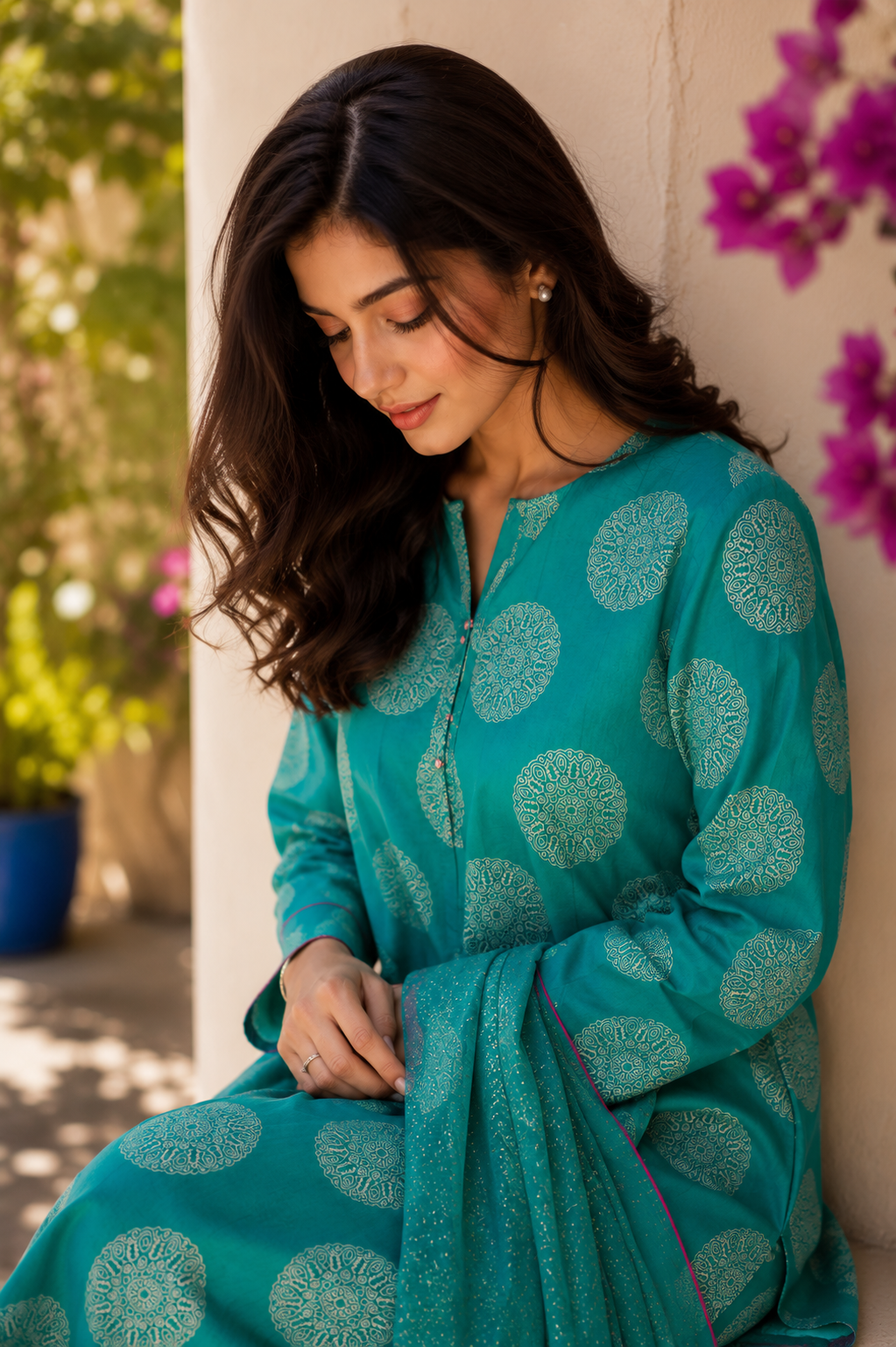 Teal Bloom Printed Lawn 2-Piece Unstitched Suit