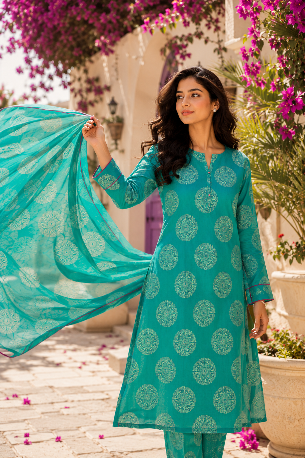 Teal Bloom Printed Lawn 2-Piece Unstitched Suit