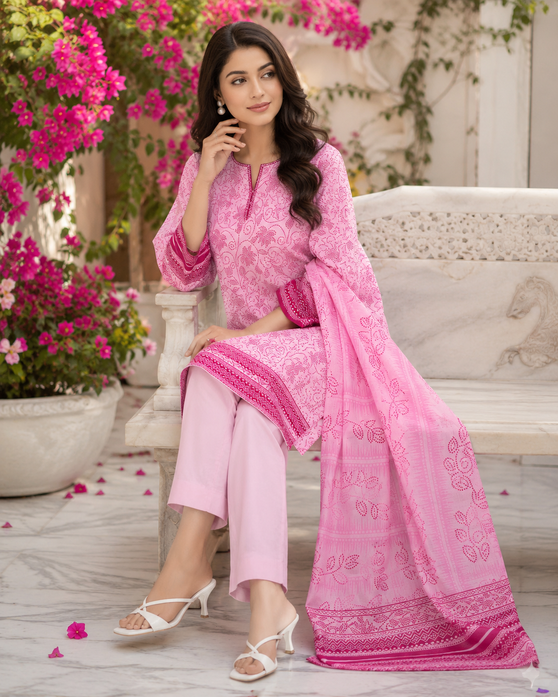 3 Piece Pink Printed Lawn Suit – Unstitch Summer Collection