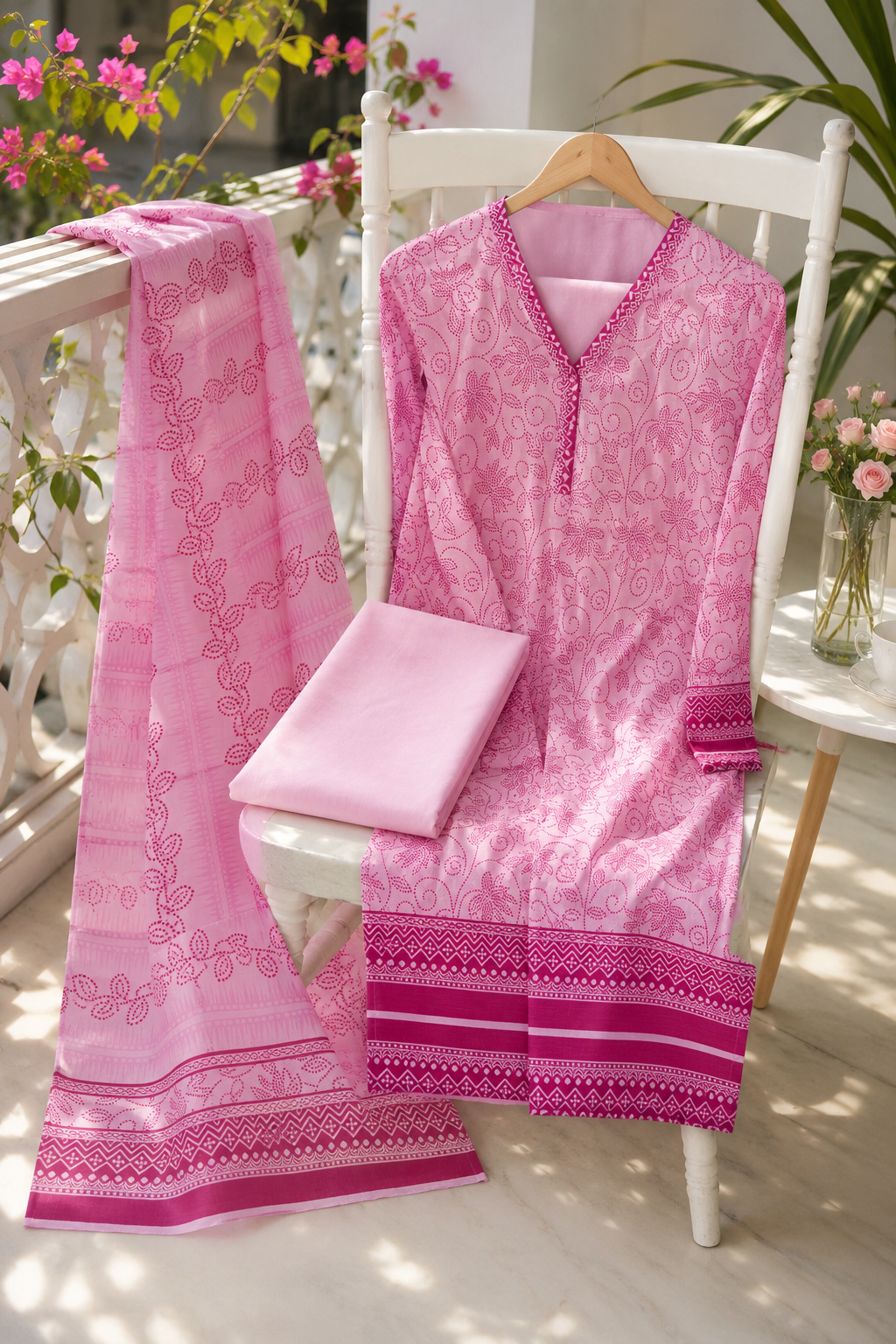 3 Piece Pink Printed Lawn Suit – Unstitch Summer Collection