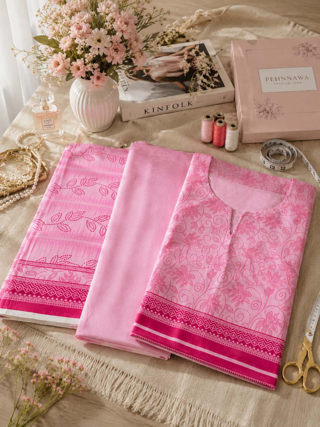 3 Piece Pink Printed Lawn Suit – Unstitch Summer Collection