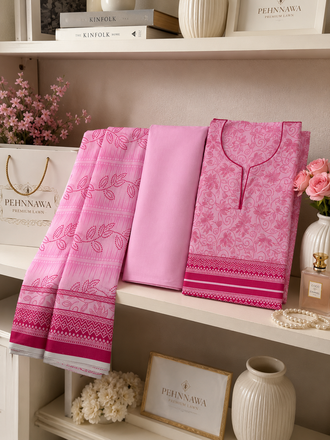 3 Piece Pink Printed Lawn Suit – Unstitch Summer Collection