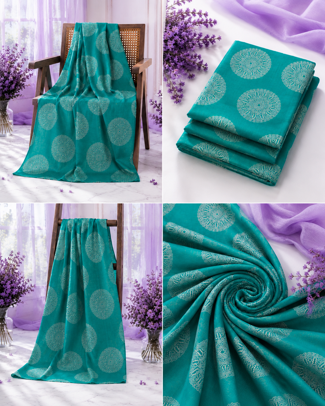 Teal Bloom Printed Lawn 2-Piece Unstitched Suit