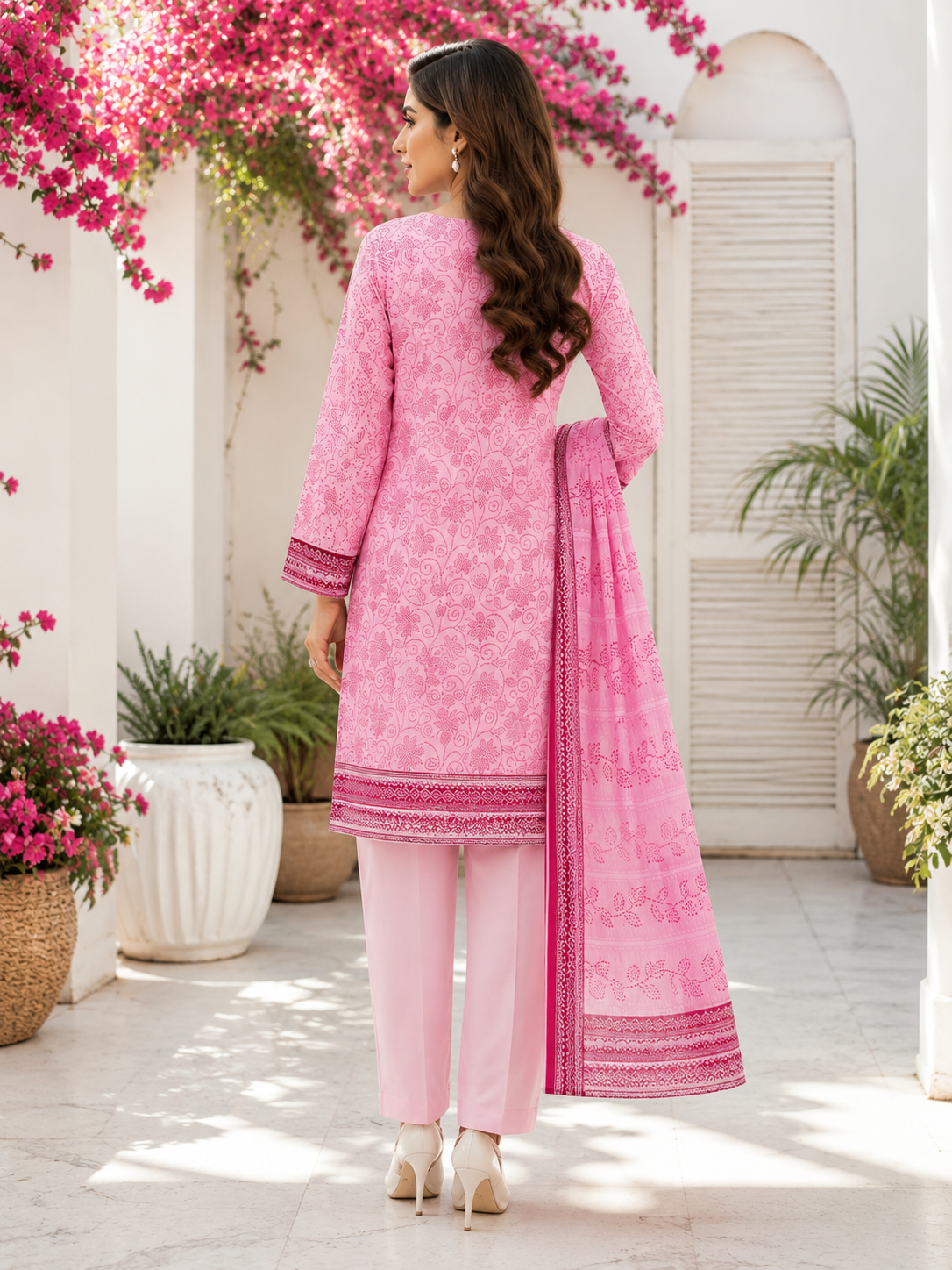 3 Piece Pink Printed Lawn Suit – Unstitch Summer Collection
