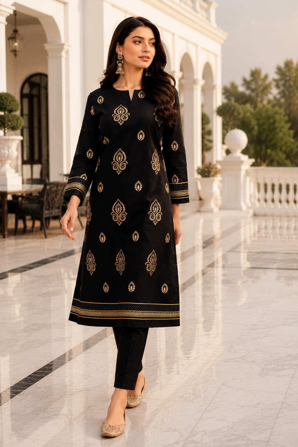Black & Gold Printed 2-Piece Lawn Suit