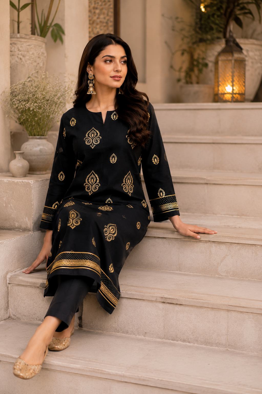 Black & Gold Printed 2-Piece Lawn Suit