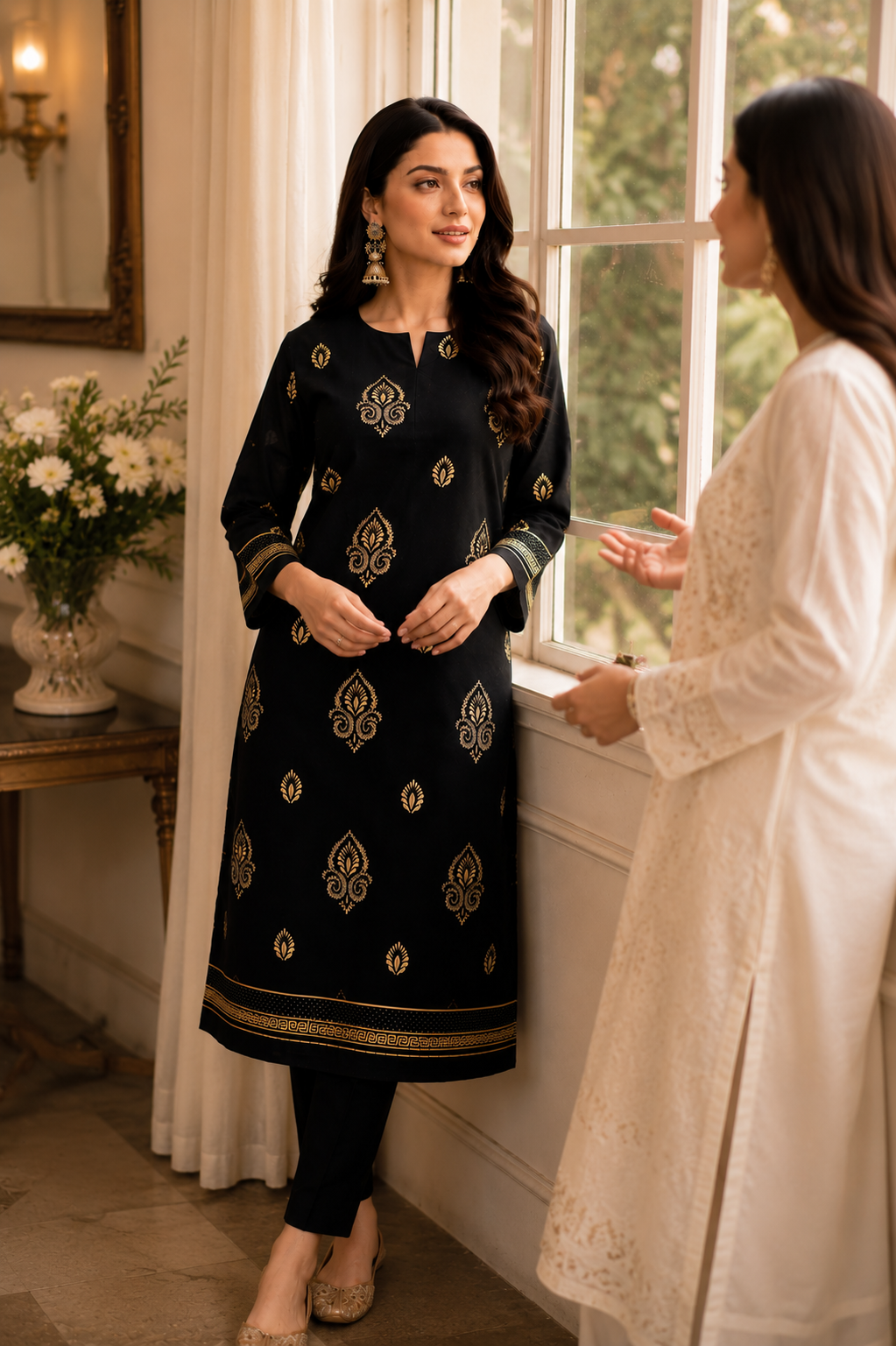 Black & Gold Printed 2-Piece Lawn Suit