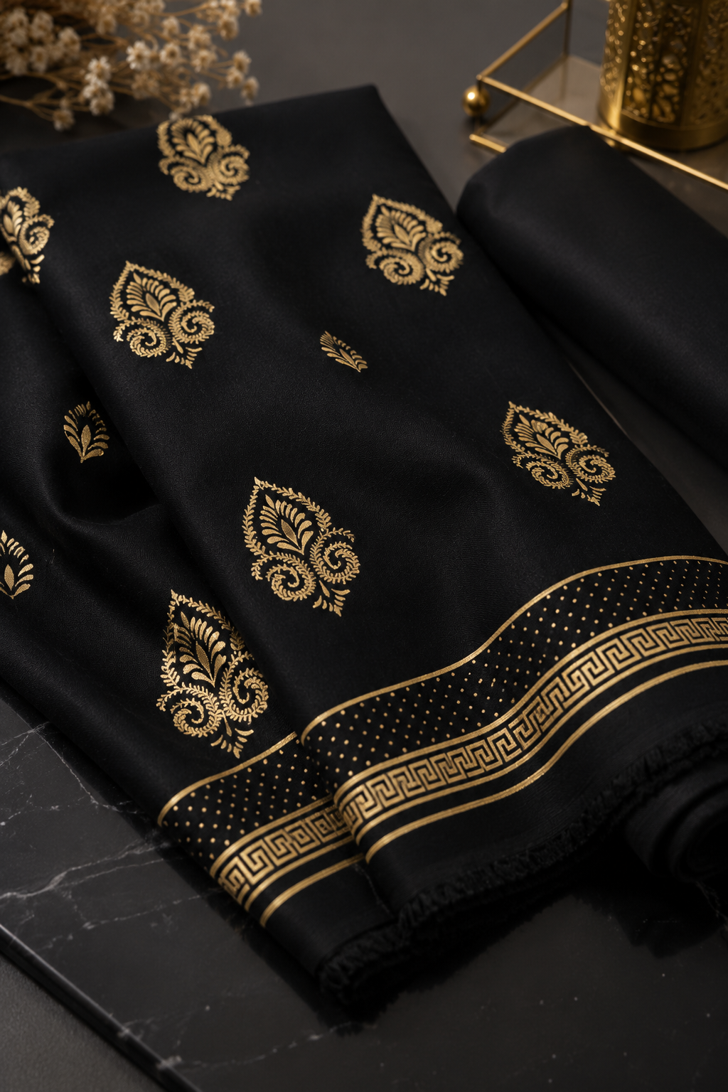 Black & Gold Printed 2-Piece Lawn Suit