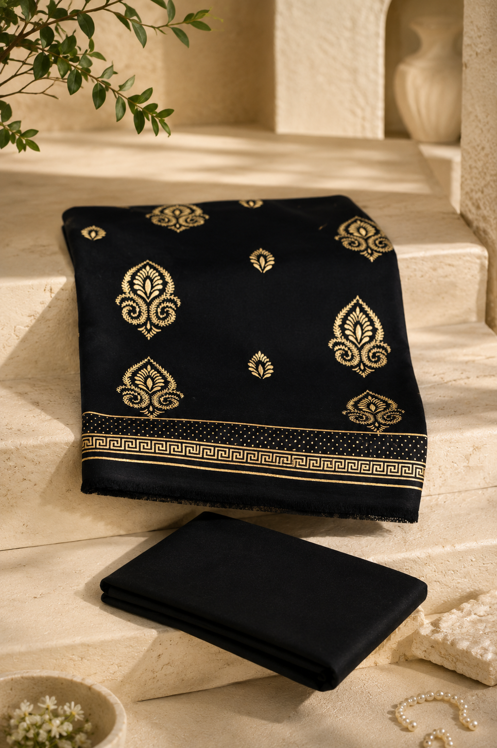 Black & Gold Printed 2-Piece Lawn Suit