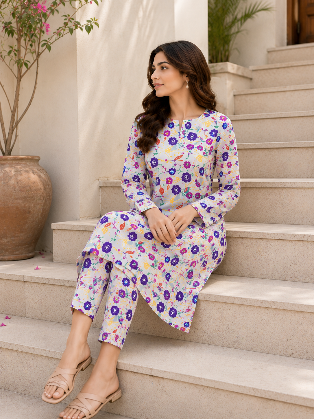 Floral Printed 2-Piece Lawn Suit