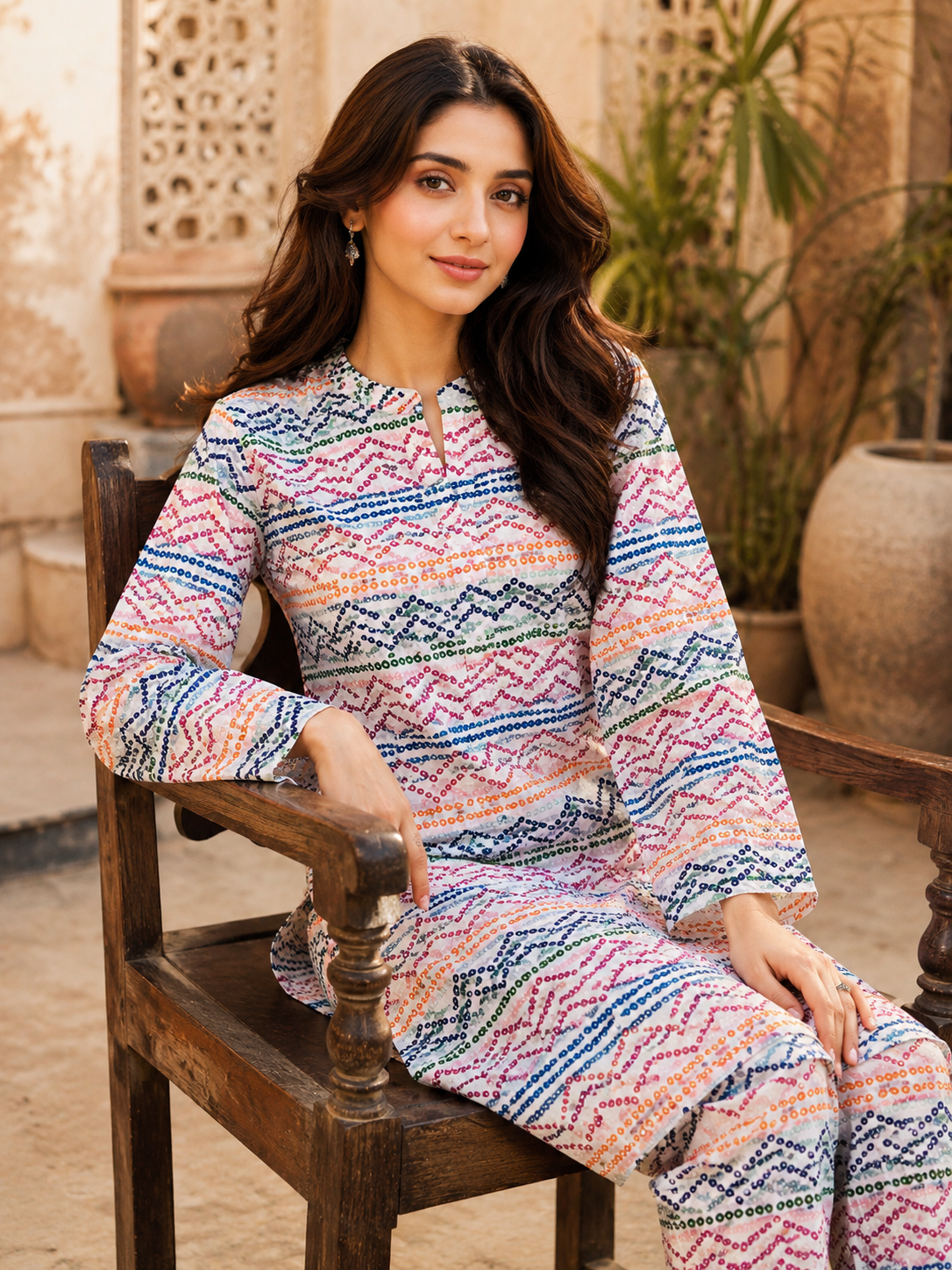 Rainbow Chevron Printed 2-Piece Lawn Suit