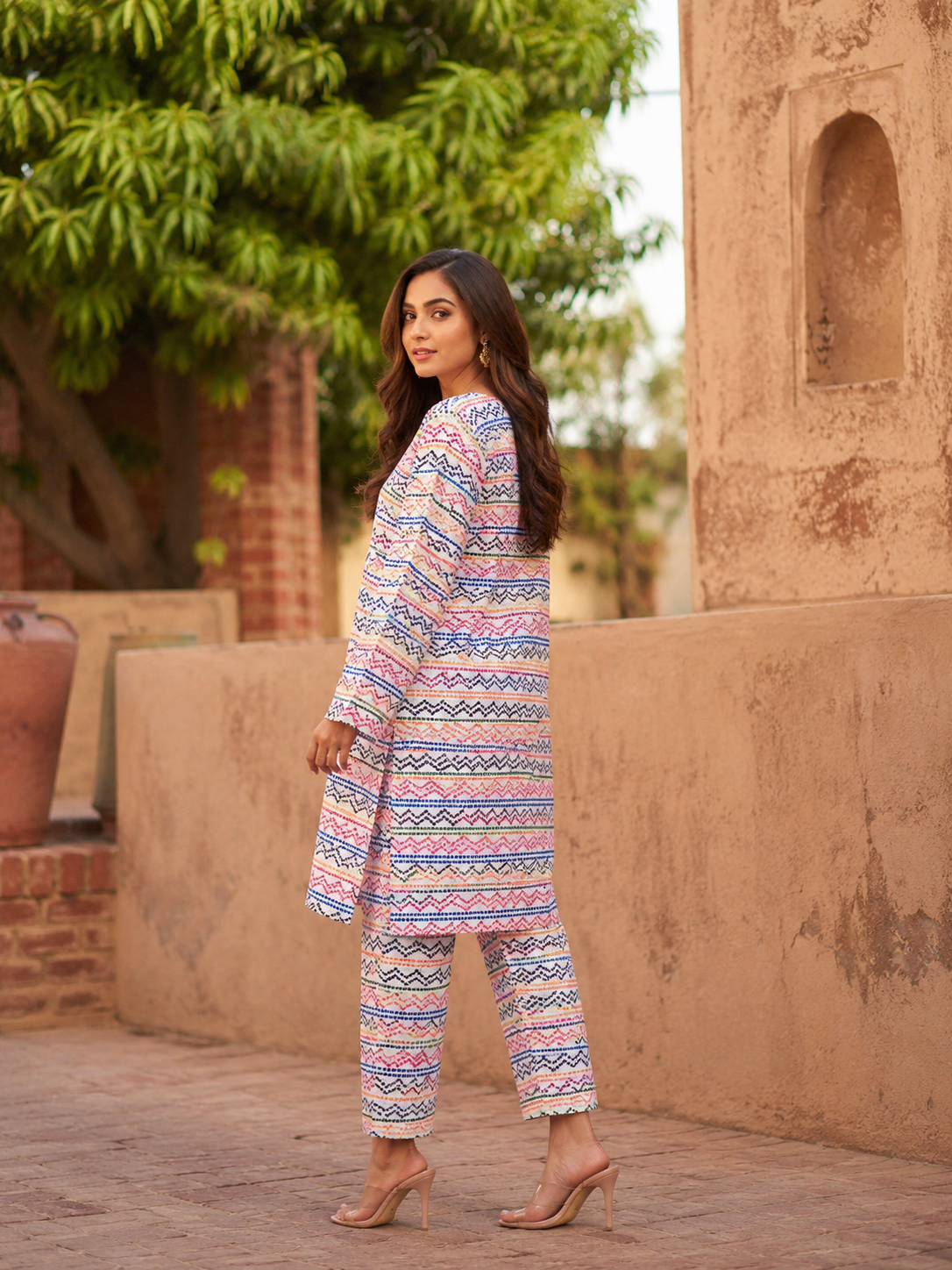 Rainbow Chevron Printed 2-Piece Lawn Suit