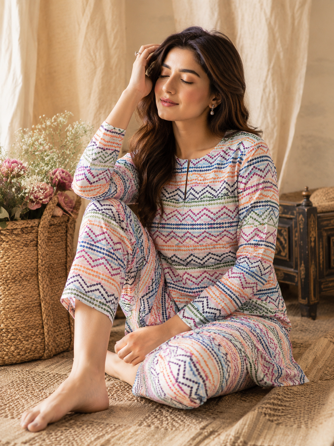 Rainbow Chevron Printed 2-Piece Lawn Suit