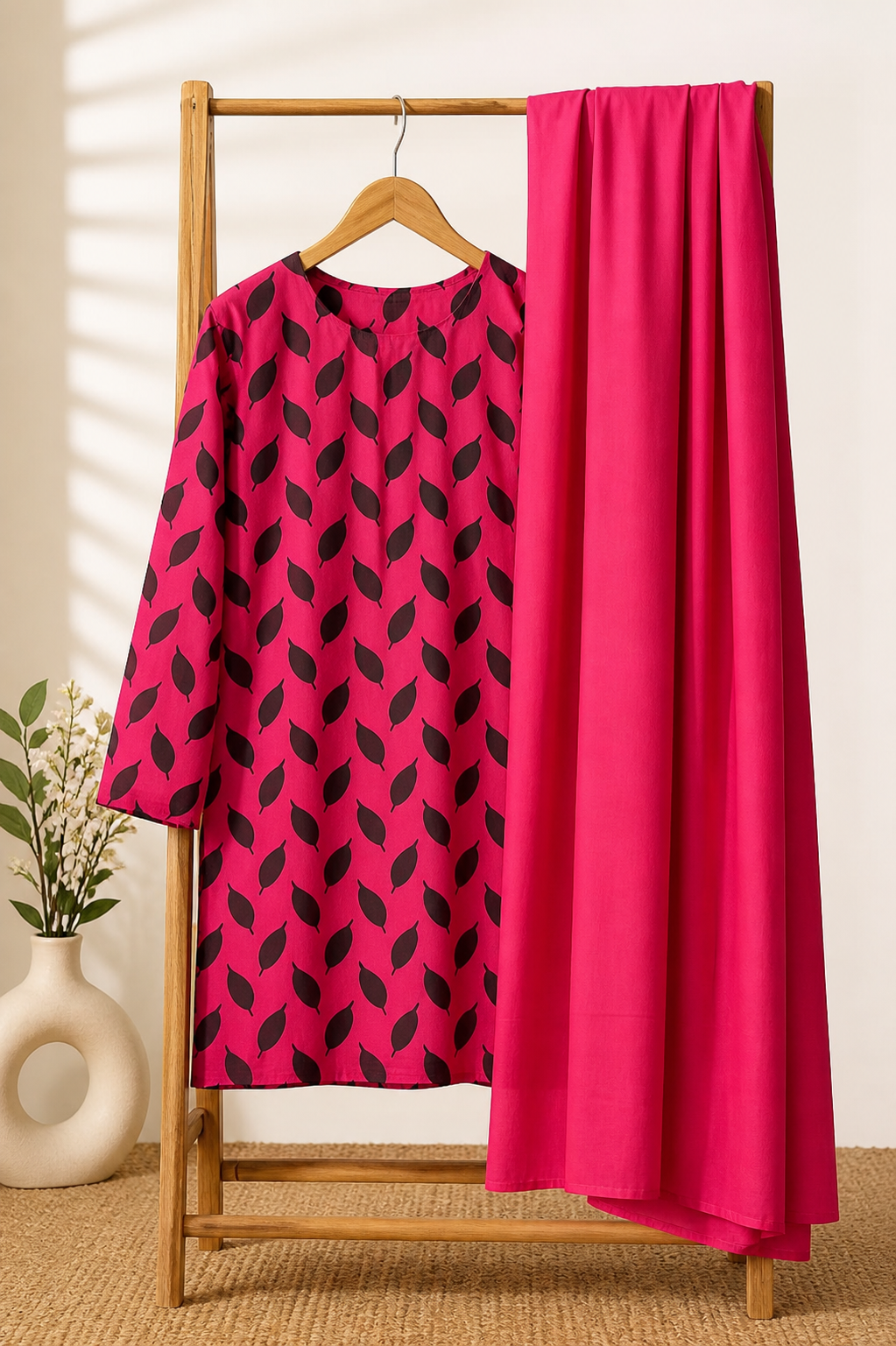 Pink Leaf Printed 2-Piece Lawn