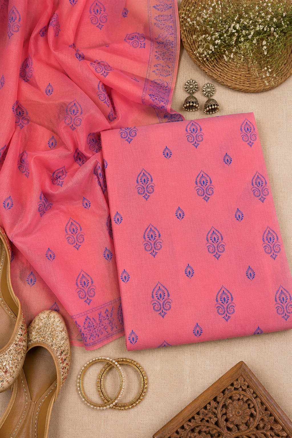 Coral Pink 2 Piece Lawn Suit