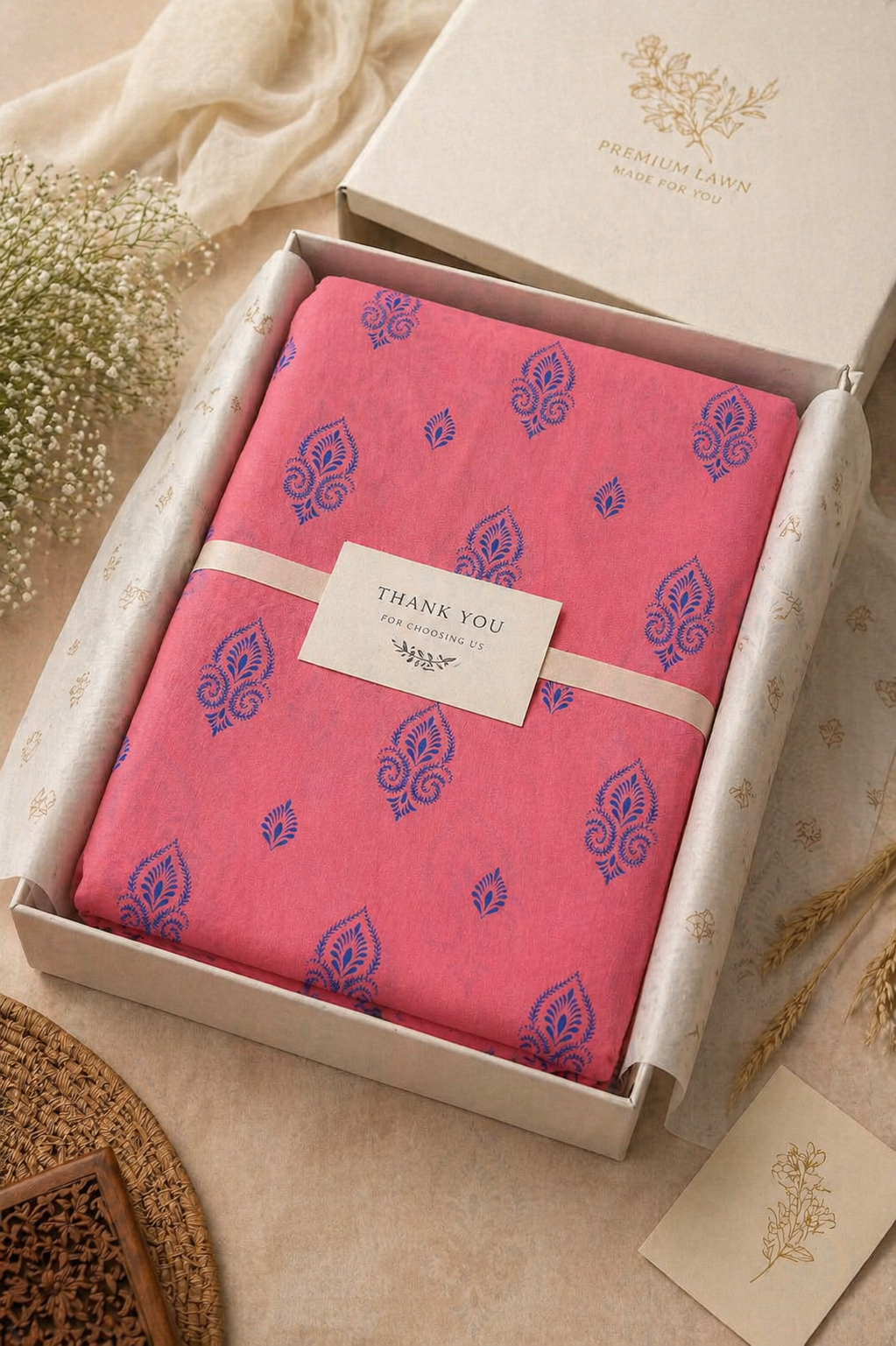 Coral Pink 2 Piece Lawn Suit