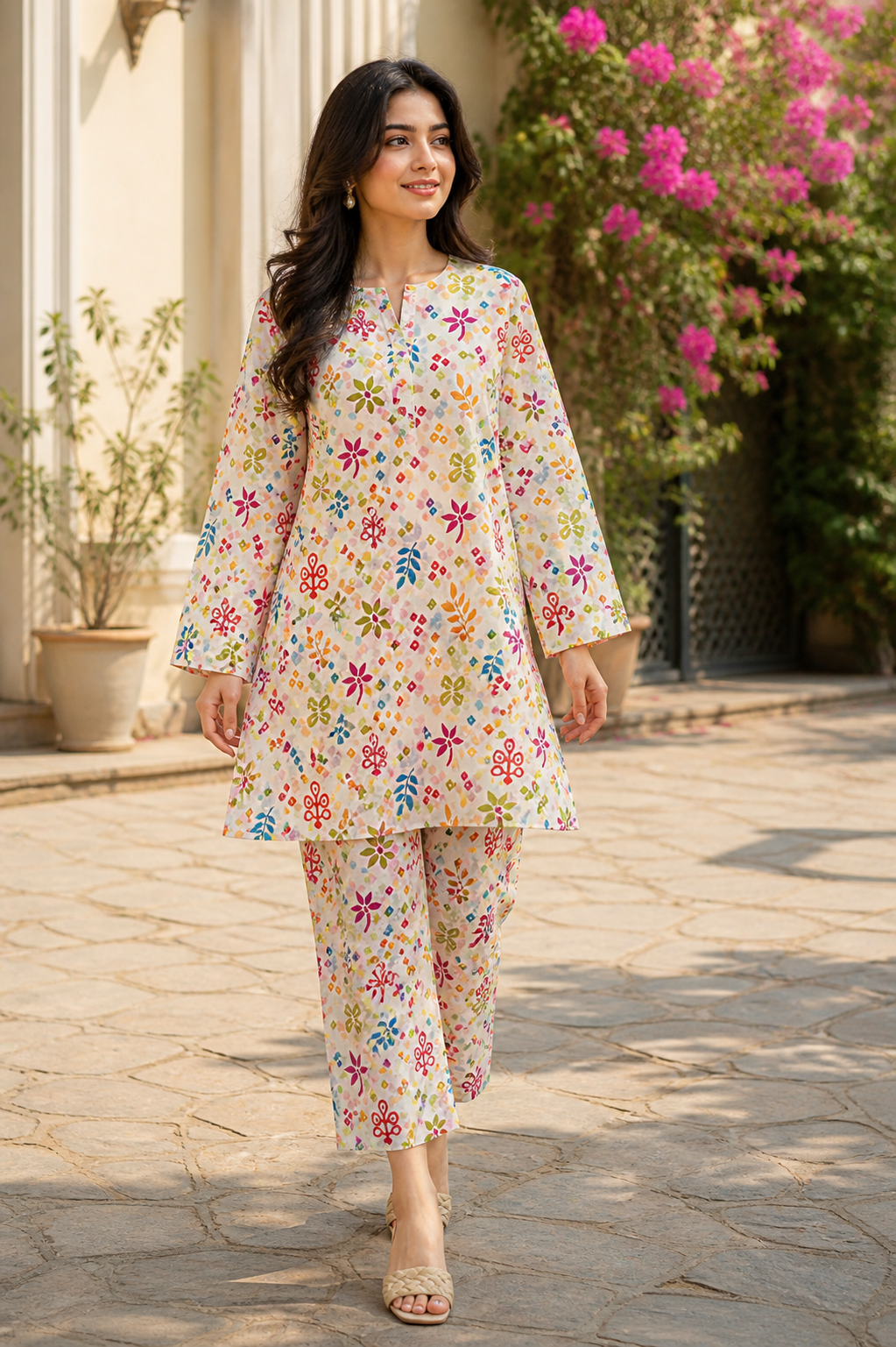 White Base 2 Piece Lawn Suit