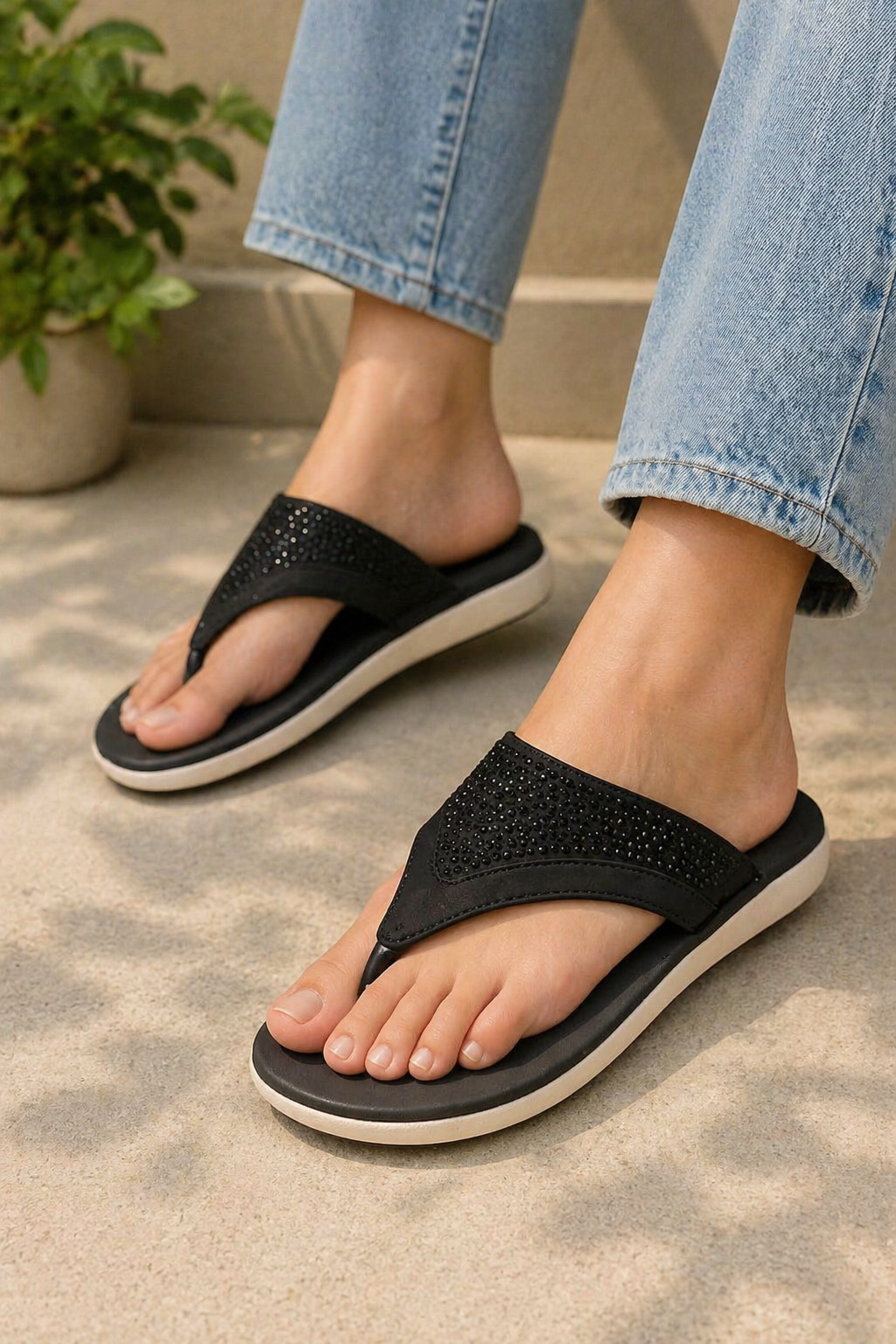 Rhinestone Comfort Flip Flops