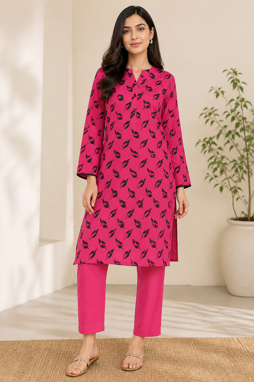 Pink Leaf Printed 2-Piece Lawn