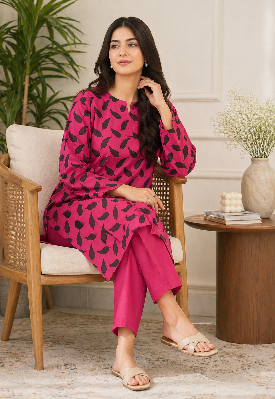 Pink Leaf Printed 2-Piece Lawn