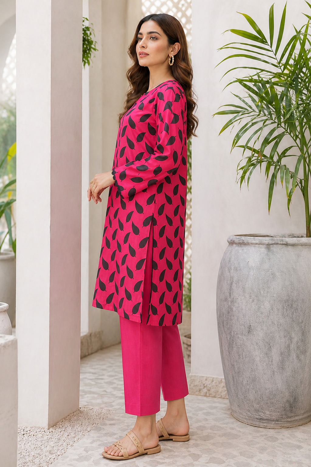 Pink Leaf Printed 2-Piece Lawn