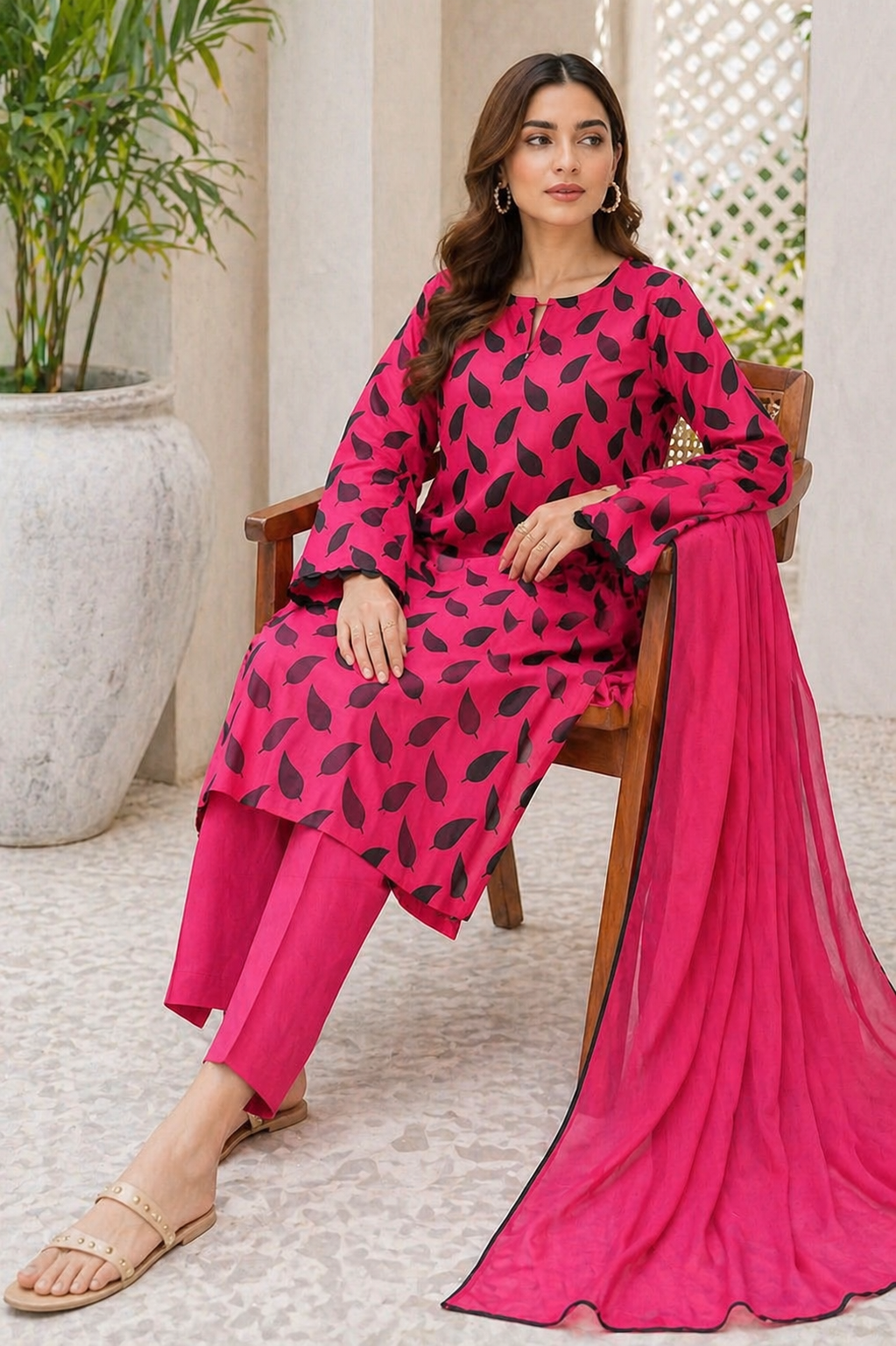 Pink Leaf Printed 2-Piece Lawn