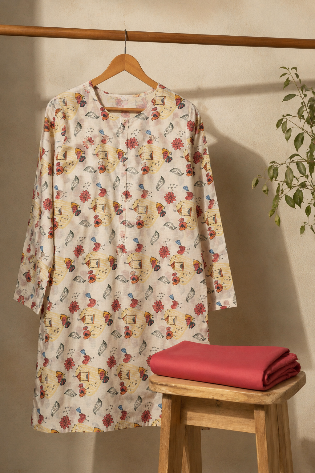 Cream Printed 2 Piece Lawn Suit