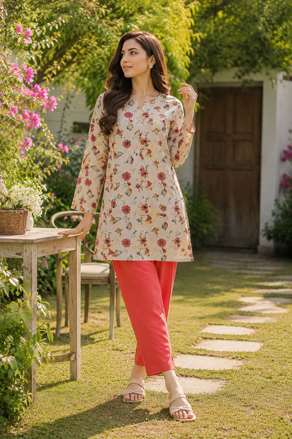 Cream Printed 2 Piece Lawn Suit