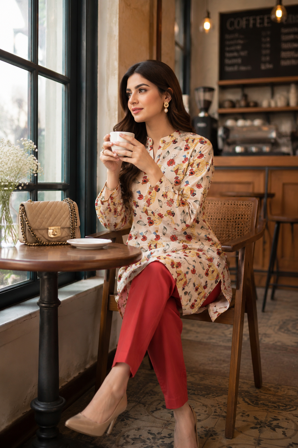 Cream Printed 2 Piece Lawn Suit