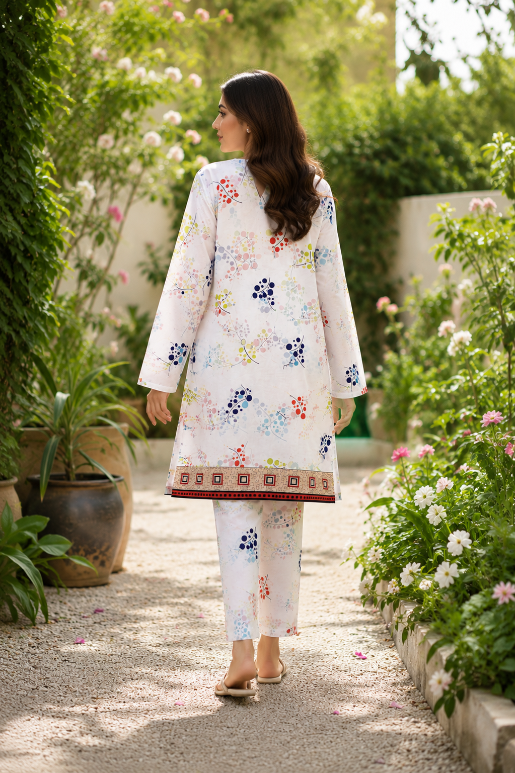 White Floral Printed 2 Piece Lawn Suit