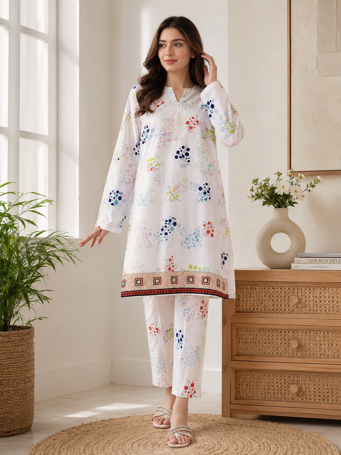White Floral Printed 2 Piece Lawn Suit