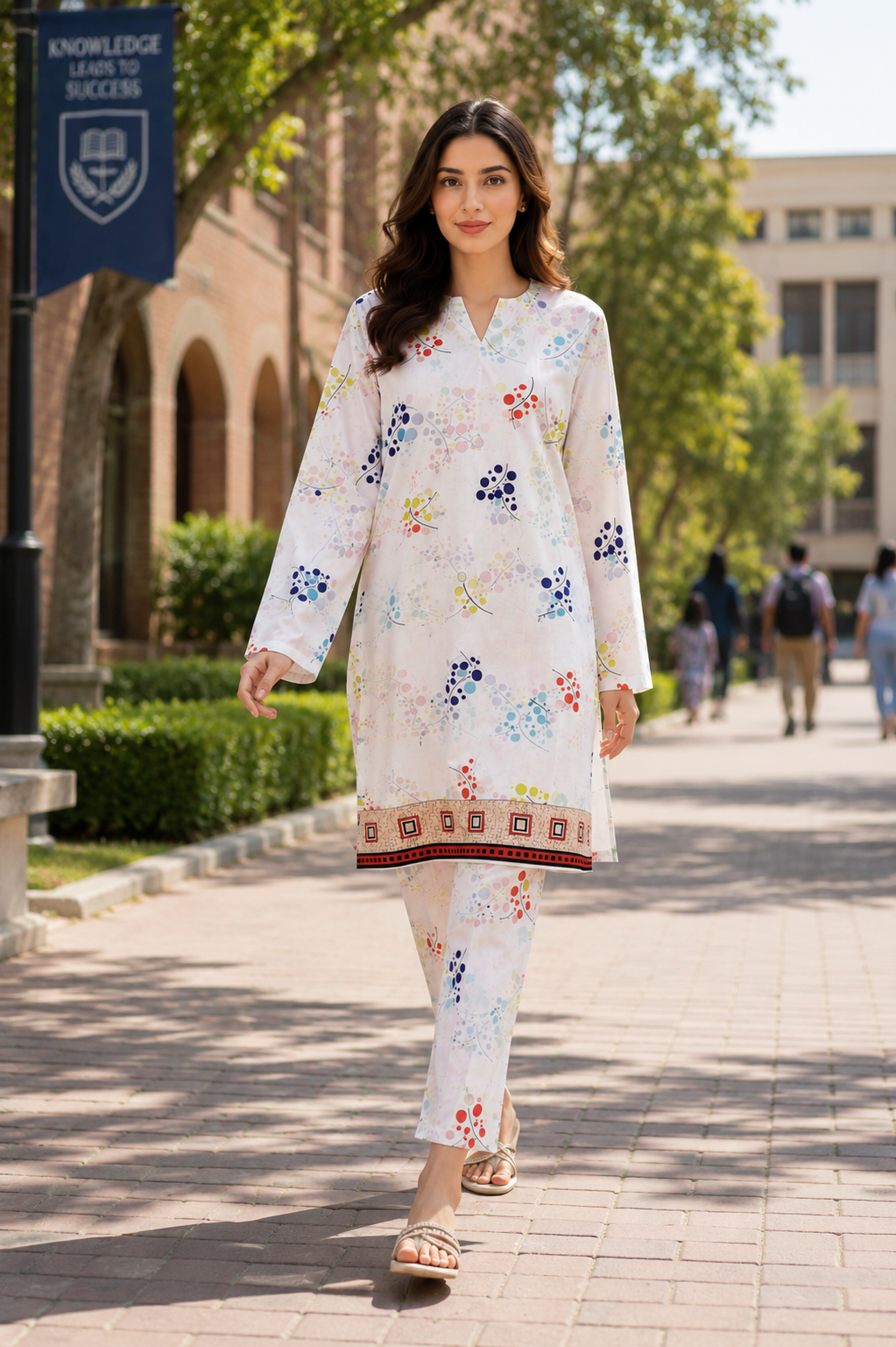 White Floral Printed 2 Piece Lawn Suit
